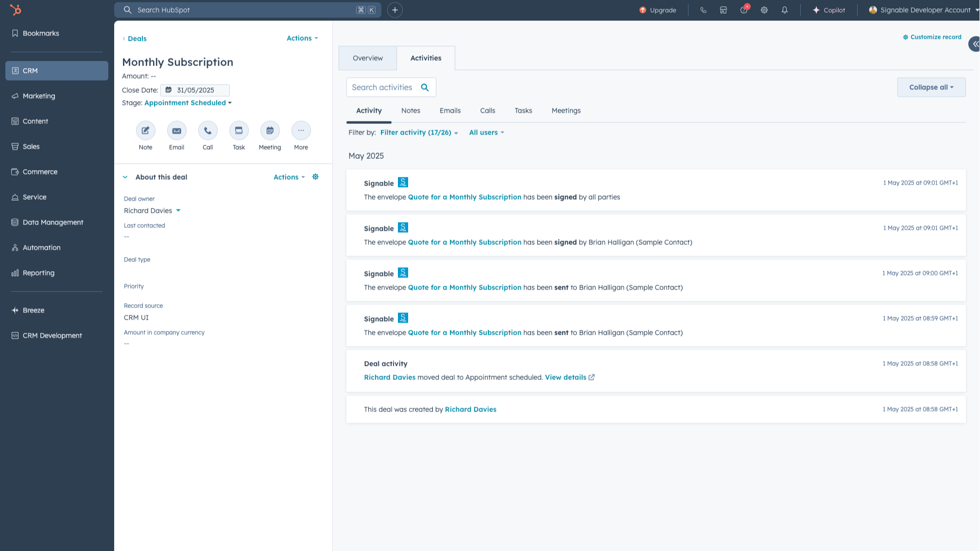 Use envelope events in HubSpot workflows