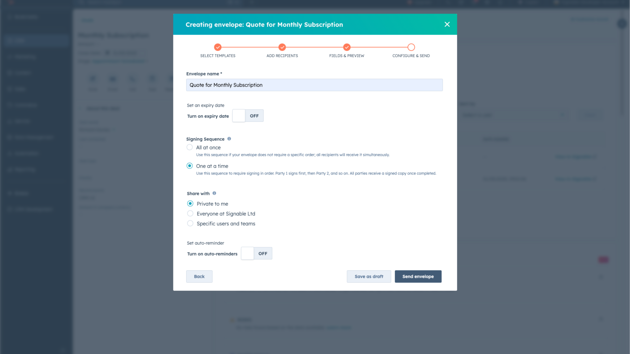 Send a Signable envelope directly from HubSpot