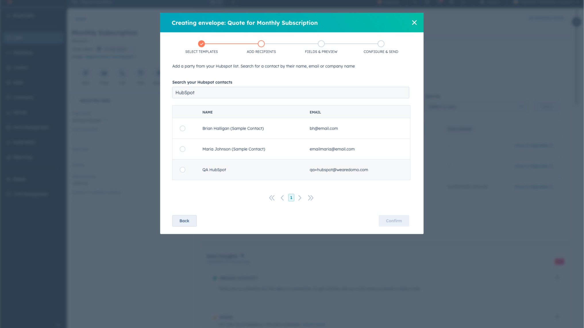 Use HubSpot Contacts in envelopes